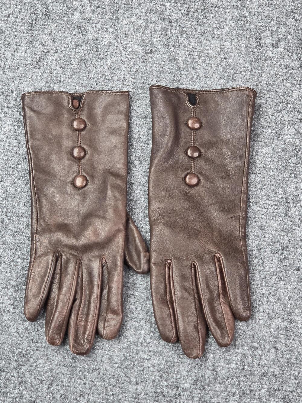 Pritzi Gloves Womens Small Brown Genuine Leather Silk Lined Button Dress Winter